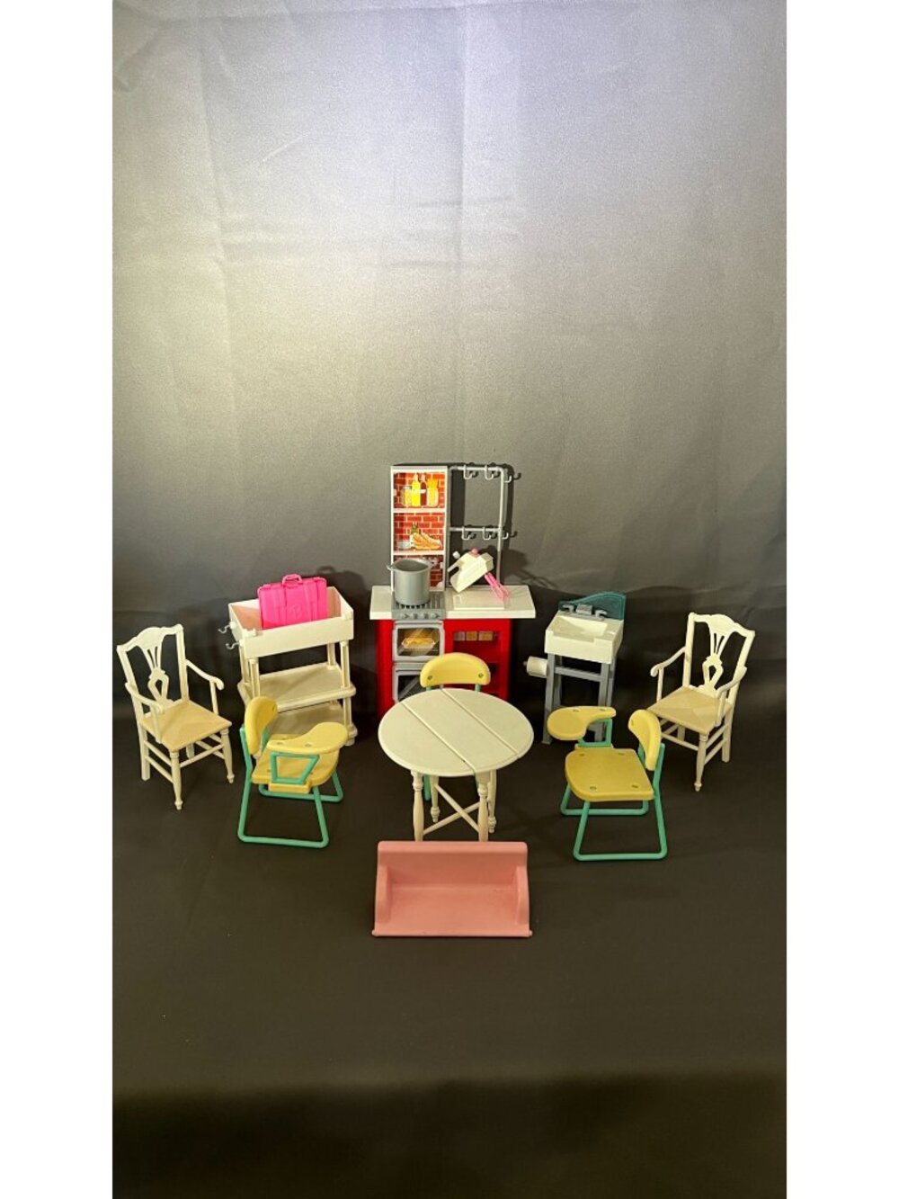 11 Vintage Dollhouse Furniture Lot Play Set Kitchen Chairs Table Retro